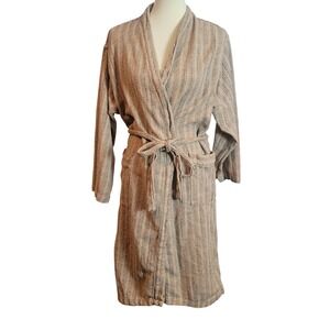Odd Bird Cotton Woven Robe Tan Black Herringbone Textured Belted M/L Loungewear
